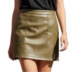 A New Day Olive Green Women's XL Faux Leather Mini Skirt Pockets
